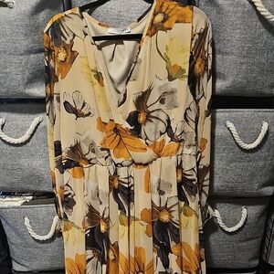 Floral Wrap Dress - Cream and Orange